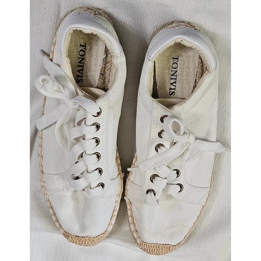 Tonivis Espadrille Lace Up Sneakers White Canvas Beach Shoes‎ Women's  Size 6